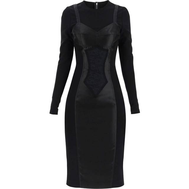 Dolce & Gabbana, Midi Dresses, female, Black, XS, Sheath Dress with Silk Inserts