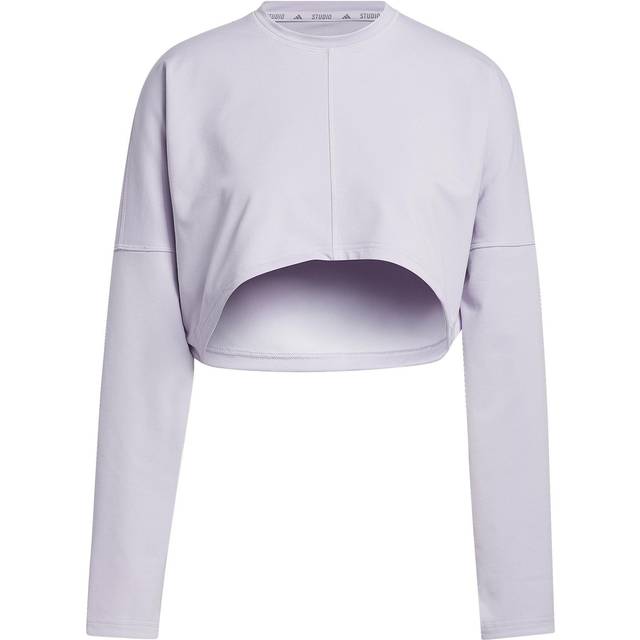 adidas Damen Crop-Pullover mit Baumwollanteil kurzer Rundhals-Pullover mit AEROREADY-Technologie HR5087 Violett