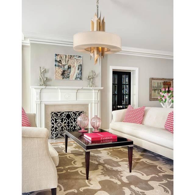 Hudson Valley Lighting - Modernist 4 Light Pendant Polished Stainless Steel, Gold Leaf, Fabric Shade