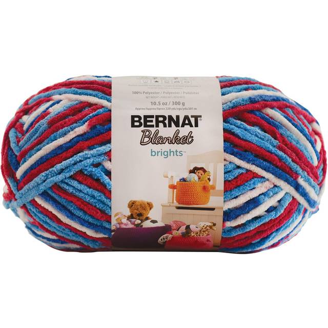Bernat Blanket Brights Big Ball Yarn-Red, White & Boom Variegated