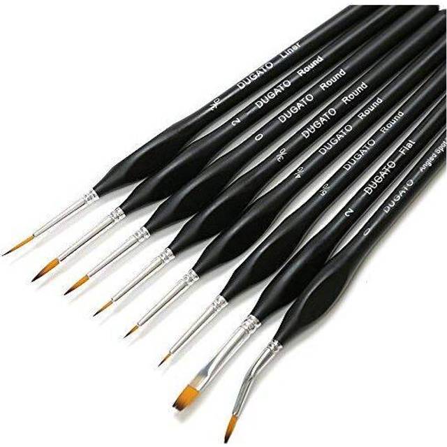 DUGATO Fine Detail Paint Brush Set, 8pcs Tiny Professional Micro Miniature Painting Brushes Kit with Ergonomic Handle for Acrylic, Oil, Watercolo