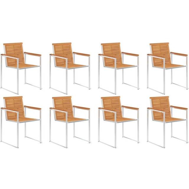 vidaXL Garden Chairs 8 pcs Solid Acacia Wood and Stainless Steel - Brown
