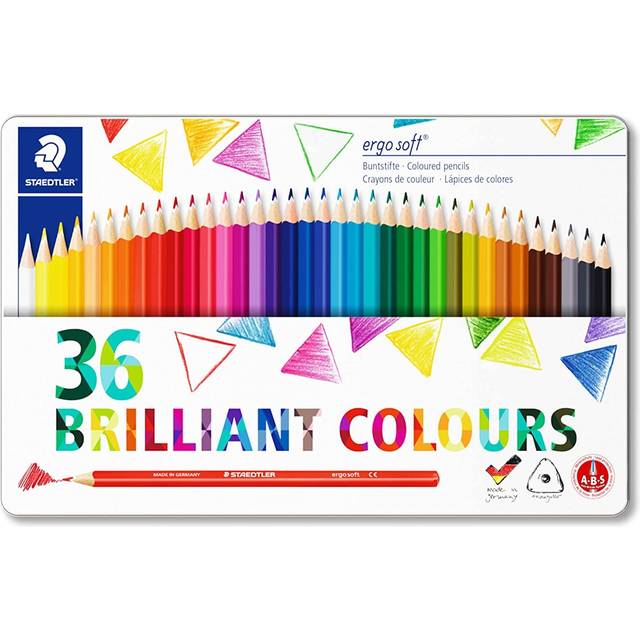 STAEDTLER 157 M36 Ergosoft Triangular Colouring Pencil, Assorted Colours, Tin of 36