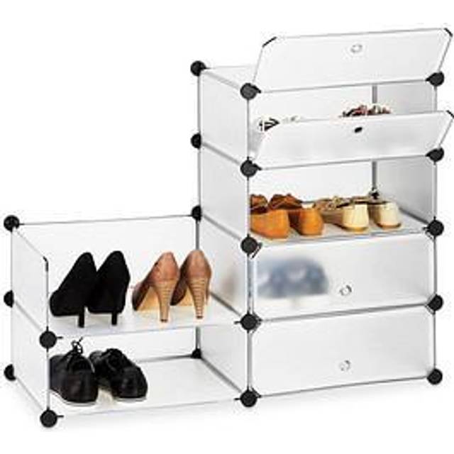 Plastic Shoe Cabinet, Shoe Rack, 6 Compartment Shelving Unit, hwd: 107 x 49 x 37 cm, Transparent - Relaxdays