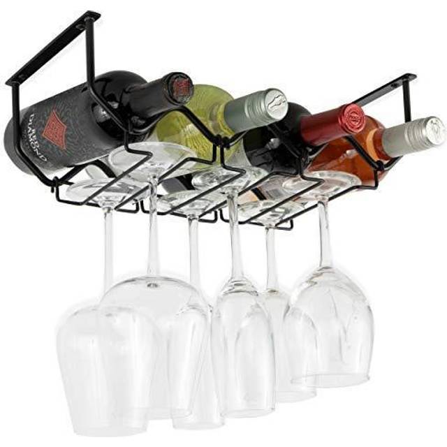 Wallniture Piccola Under Cabinet Wine Rack & Glasses Holder Kitchen Organization with 4 Bottle Organizer Metal Black
