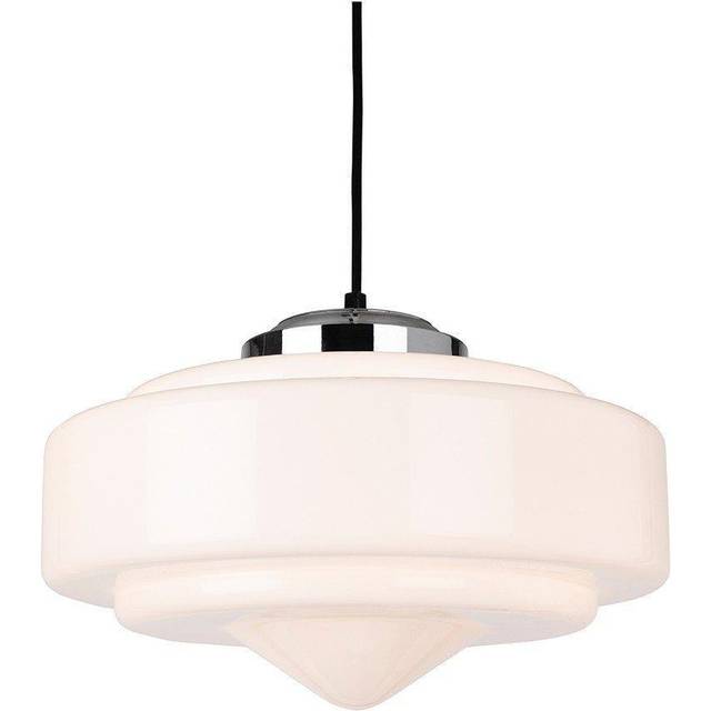 Firstlight Art Deco Classic 1930's Style 35 x 21cm Pendant Light in Chrome and Milky White Glass