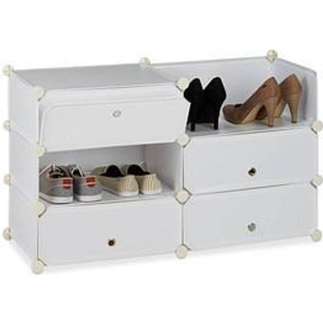 Plastic Shoe Cabinet, Shoe Rack, 6 Compartment Shelving Unit, hwd: 107 x 49 x 37 cm, White - Relaxdays