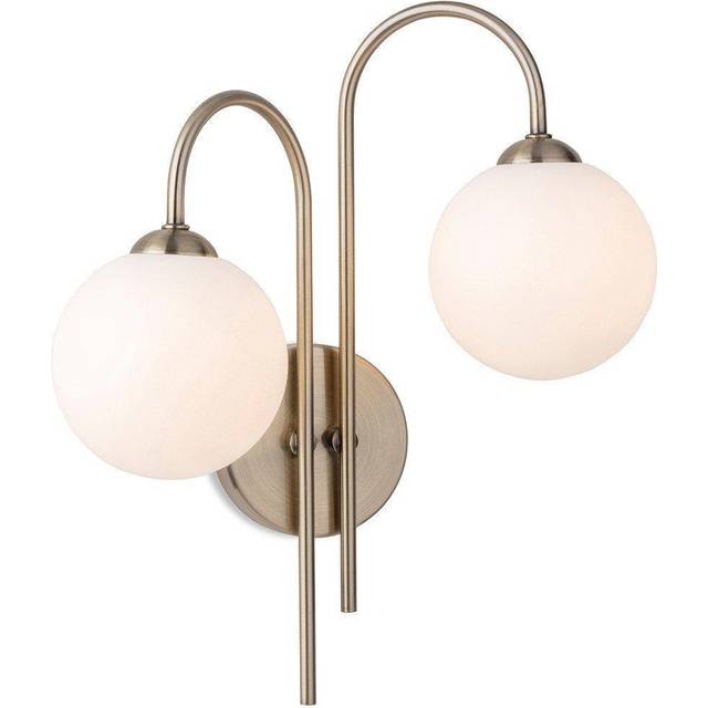 Firstlight 2885AB Lyndon 2 Light Wall Light In Antique Brass With Opal Glass