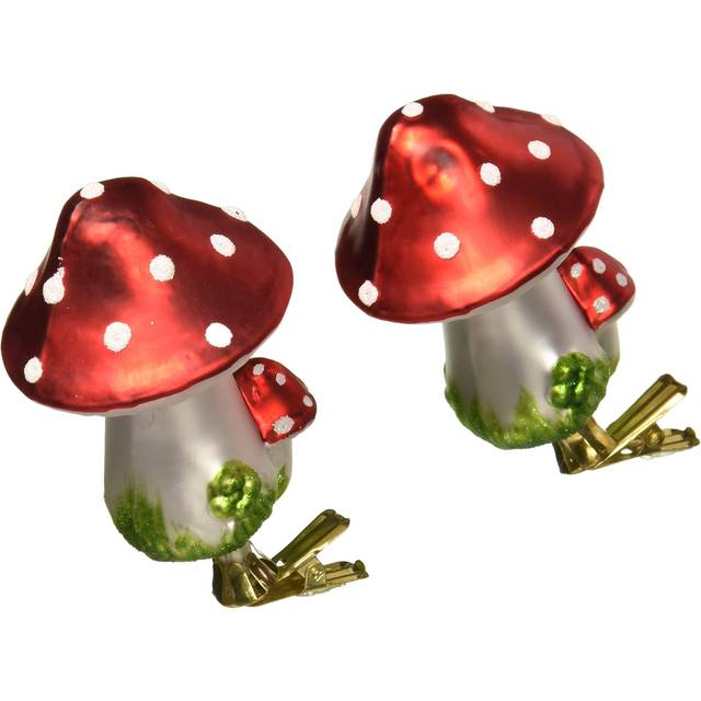 Kurt Adler 2-Piece Glass Clip-On Mushroom Ornament Set  4-Inch Christm