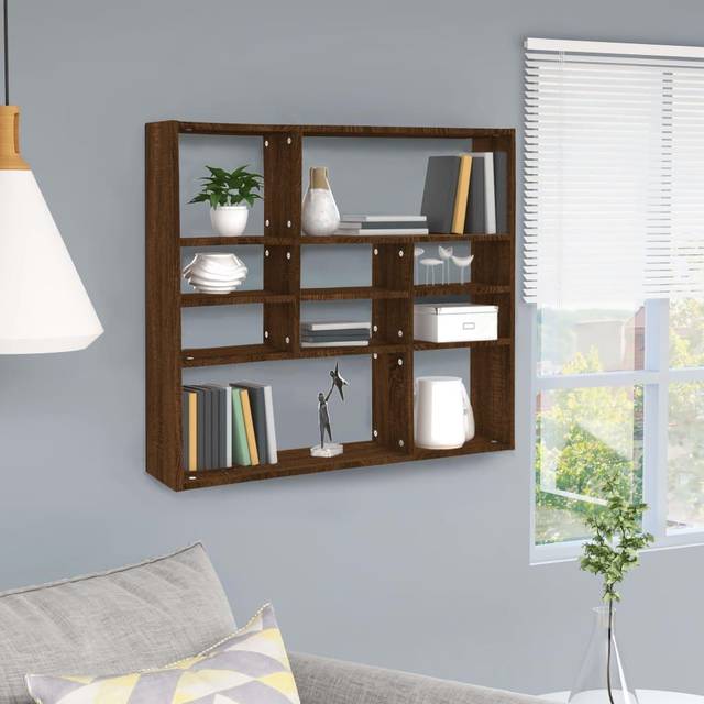 vidaXL Wall Shelf Brown Oak Engineered Wood Cube Organiser Wall Cube Shelf