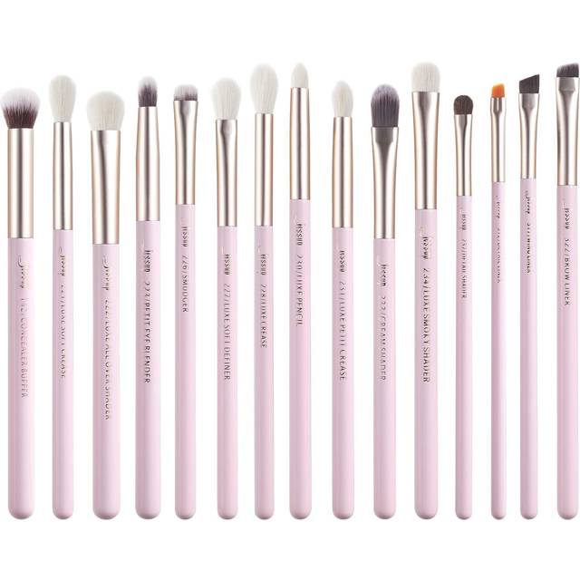 Jessup T294 professionella sminkborstar för ögonskugga eyeliner kosmetiska verktyg naturliga trähandtag syntetiska borst, 15 stycken