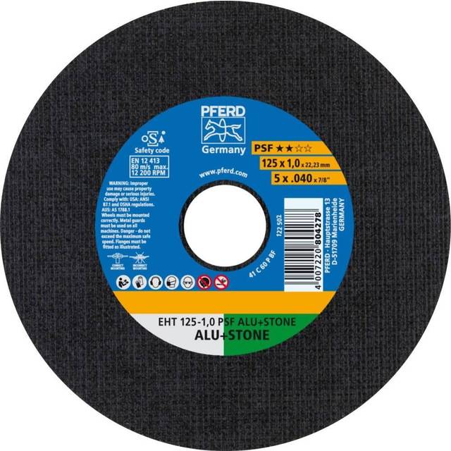 Pferd Cut-off Wheel EHT 125X1.0X22.23 mm Flat Uni. Line Psf Alu+Stone for Alumin