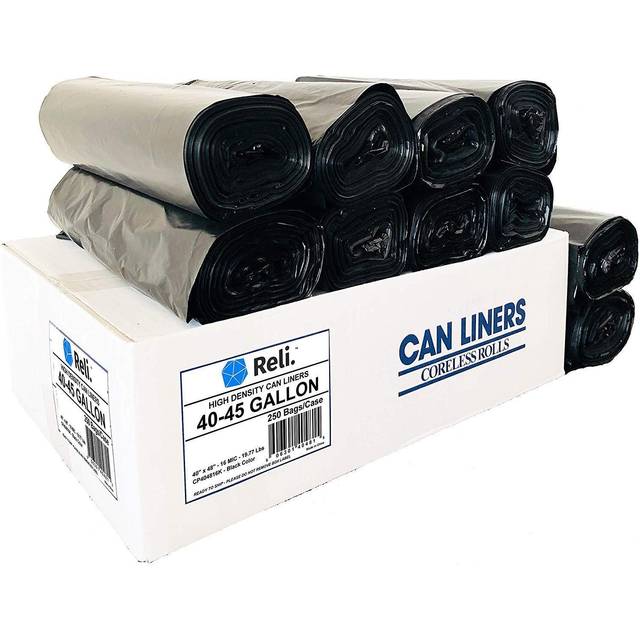 Reli. SuperValue 40-45 Gallon Trash Bags (250 Count Bulk), Made in USA | Black Large Garbage Bags - 40 Gallon - 42 Gallon - 44 Gallon - 45 Gallon