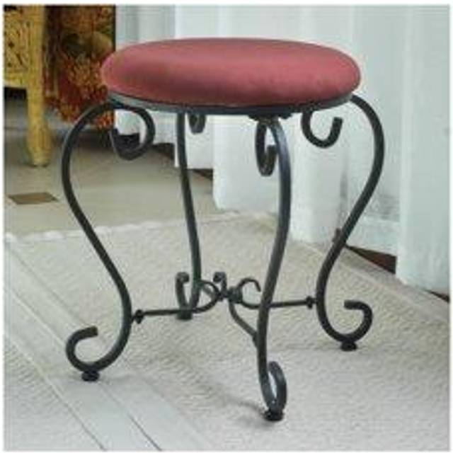 Round Iron Vanity Stool with Cushion -Red Wine