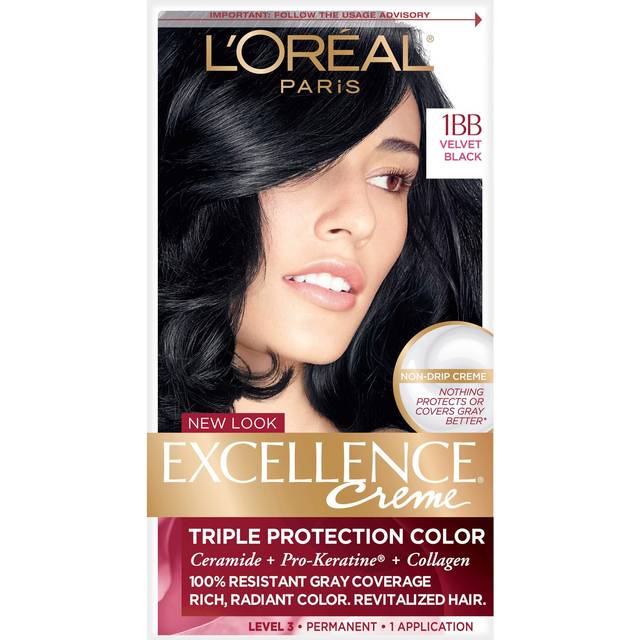 L'Oreal Paris Excellence Creme Permanent Hair Color  1BB Velvet Black  100 percent Gray Coverage Hair Dye  Pack of 1