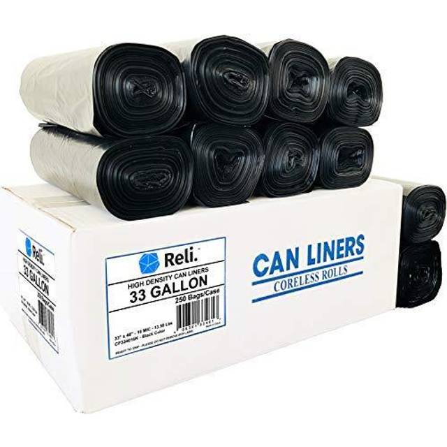 Reli. 30-33 Gallon Trash Bags Heavy Duty  250 Bags Bulk  Black Large T