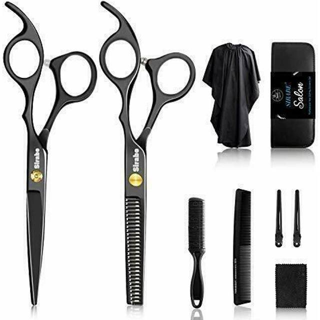 Sirabe 10 PCS Hair Cutting Scissors Set  Professional Haircut Scissors Kit with Cutting Scissors Thinning Scissors  Comb Cape  Clips  Black Hairdressi