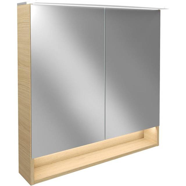 80cm x 81cm Mirror Cabinet with LED Lighting - Brown (810mm H X 800mm W X 150mm D)