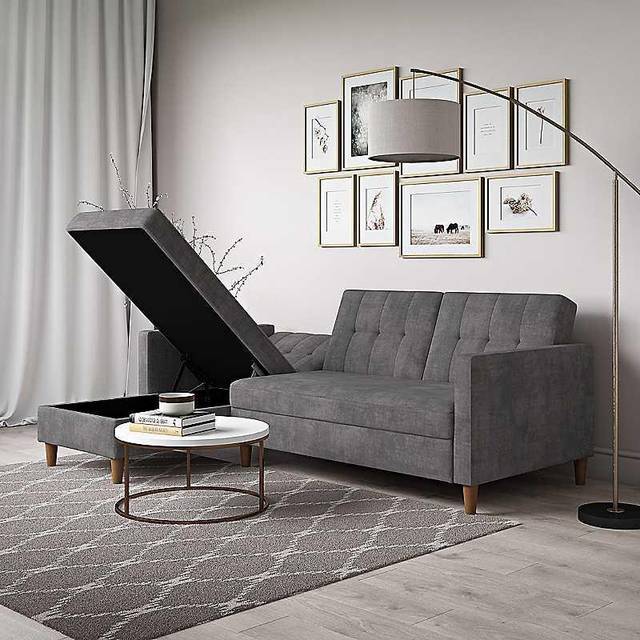 Dorel Hartford Sectional Futon Chenille Grey, Grey