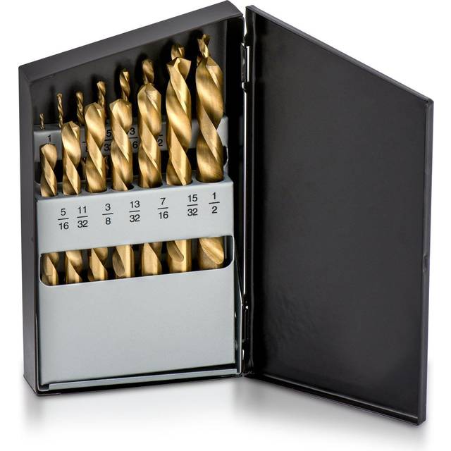 NEIKO 10037A Left-Hand Drill-Bit Set  High-Speed Steel Drills with Titanium Nitride Coating  Reverse-Twist Drill Bits  SAE Sizes  15-Piece Set
