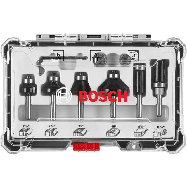 BOSCH RBS006TES 6-Piece (Universally Compatible Accessory) Carbide-Tipped Trim and Edging Router Bit Assorted Set