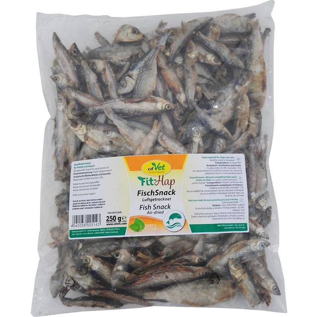 cdVet naturprodukter fisk Snack påse 250 g – hund, katt – foder – belöning – värdefulla omega fettsyror – naturliga – lufttorkade – utan färgämnen + konserveringsmedel –