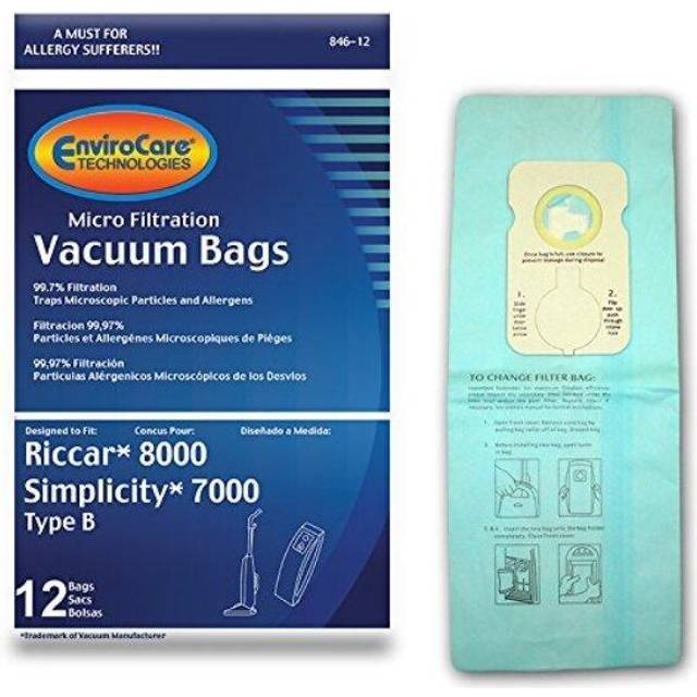 EnviroCare Replacement Micro Filtration Vacuum Cleaner Dust Bags Designed to Fit Riccar 8000 8900 and Simplicty Type B Uprights 12 bags