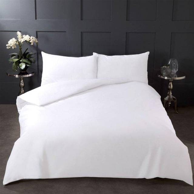 Highams Plain 100 Cotton Duvet Cover Bedding Set - White / Single