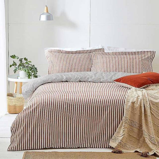 Hebden Mélange Stripe 100% Cotton Duvet Cover Set - Pecan (Single Duvet Cover + 1 Standard Pillowcase)