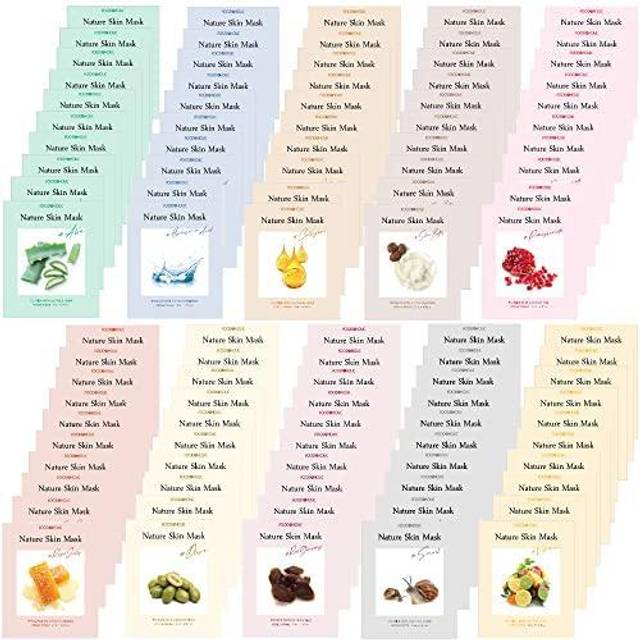Entel 100 Pcs Combo Set Premium Korean Essence Facial Mask Sheet 10 Types x 10 pcs Facial Face Mask Skincare for Men and Women