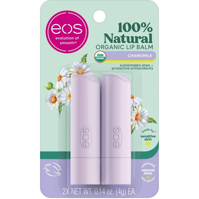eos 100% Natural & Organic Lip Balm- Chamomile  Dermatologist Recommended for Sensitive Skin  All-Day Moisture  0.14 oz  2-Pack