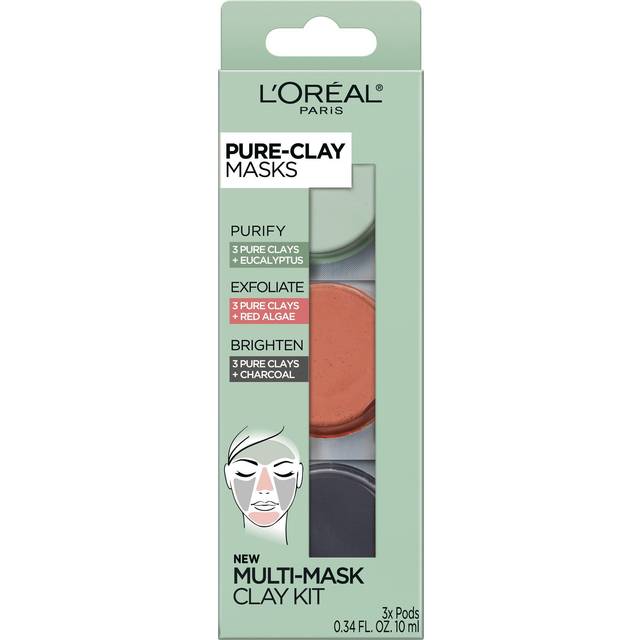 L'Or?al Paris Skincare Pure-Clay Face Mask Trial Size Set  Includes 3 Different Face Masks Made With Charcoal  Red Algae and Eucalyptus  Set