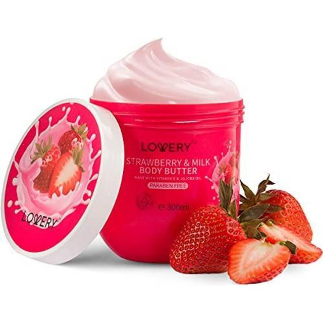 Strawberry Milk Body Butter - 12oz Ultra-Hydrating Shea Whipped Butter Body Cream Enriched with Jojoba Oil and Vitamin E - Natural Skin Moisturizer fo