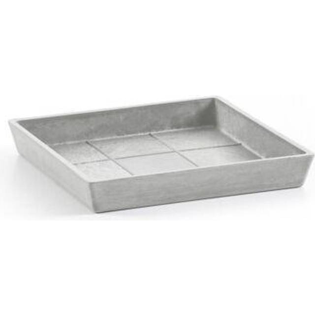 "Ecopots Modern Recycled Plastic Square Flower Pot Planter Saucer  White Grey  7"""""