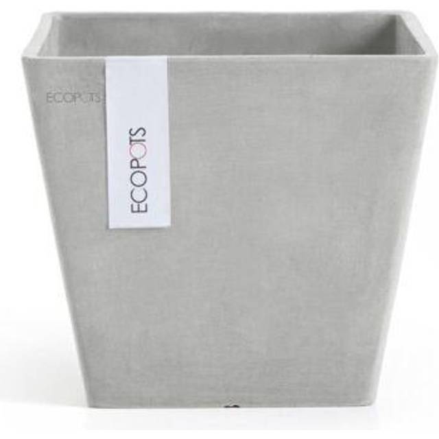 "Ecopots Rotterdam Durable Indoor/Outdoor Modern Square Recycled Plastic Planter Flower Pot  White Grey  12"""""