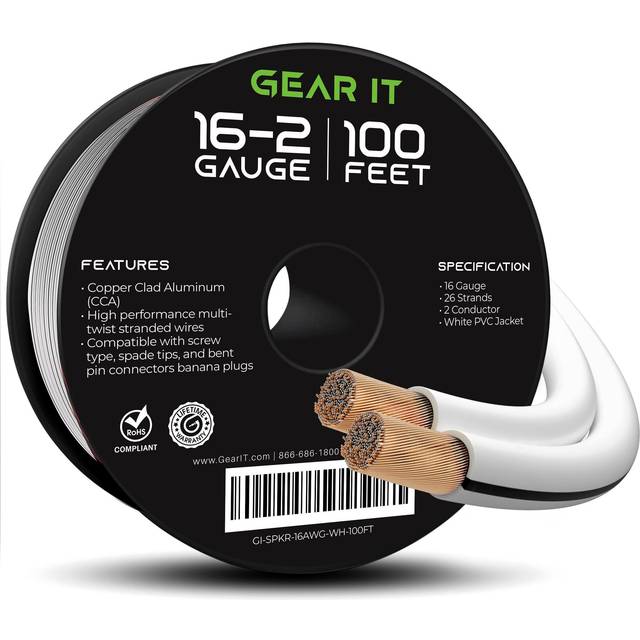 16AWG Speaker Wire GearIT Pro Series 16 Gauge Speaker Wire Cable 100 Feet 3048 Meters Great Use for Home Theater Speakers and Car Speakers White