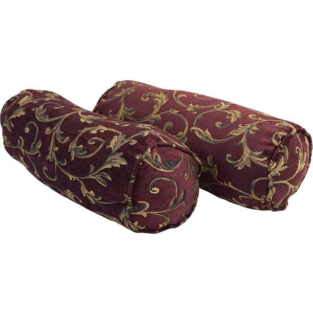 Blazing Needles Corded Jacquard Chenille Bolster Pillow, 20 x 8, Burgundy Vines 2 Count