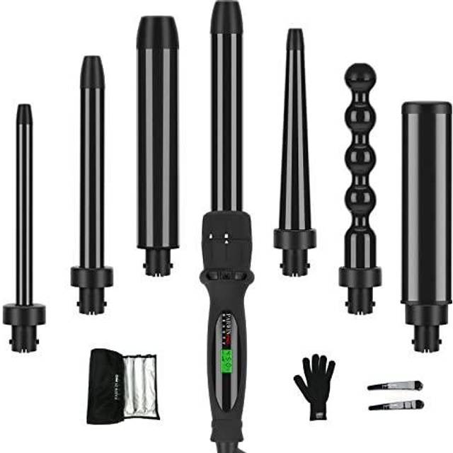 Curling Iron PARWIN PRO BEAUTY 7 in 1 Curling Wand Set with 7 Interchangeable Barrels and Heat Protective Glove Auto Shut Off Dual Voltage
