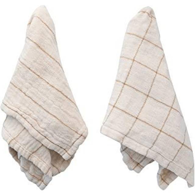 "Bloomingville Square Double Cotton  Cream and Taupe Patterned Set of 4 Napkins  18"""""""" L x 18"""""""" W x 1"""""""" H  White"