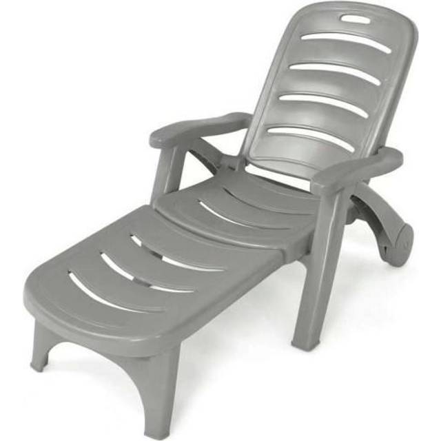 Adjustable Chaise Lounge Chair with Built-In Wheels-Grey
