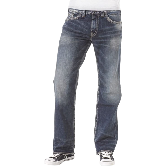 Silver Jeans Co. Herr Zac avslappnad passform jeans med raka ben, ogenomskinlig, Medium Indigo, 29W x 32L