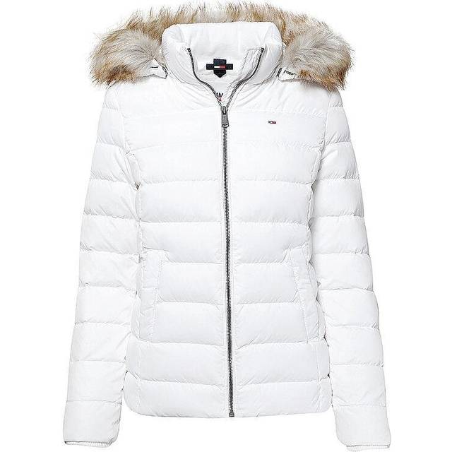 Tommy Jeans, Jacka, Dam, L, Polyester, Vit Fashion Logo Parka med Huva - white (L)