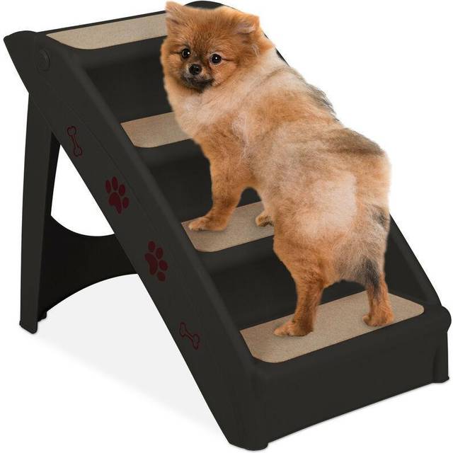 Relaxdays - Dog Stairs, 4 Steps, Pets Access Ramp, Climbing Aid Bed, Sofa & Car, Max. 100 kg, 49x39x61 cm, Black