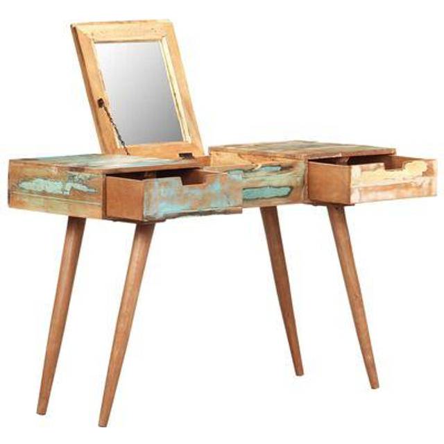 vidaXL Dressing Table with Mirror 112x45x76 cm Solid Reclaimed Wood - Brown