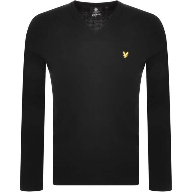 (M, Jet Black) Lyle & Scott Mens Cotton Merino V Neck Lightweight Golf Sweater