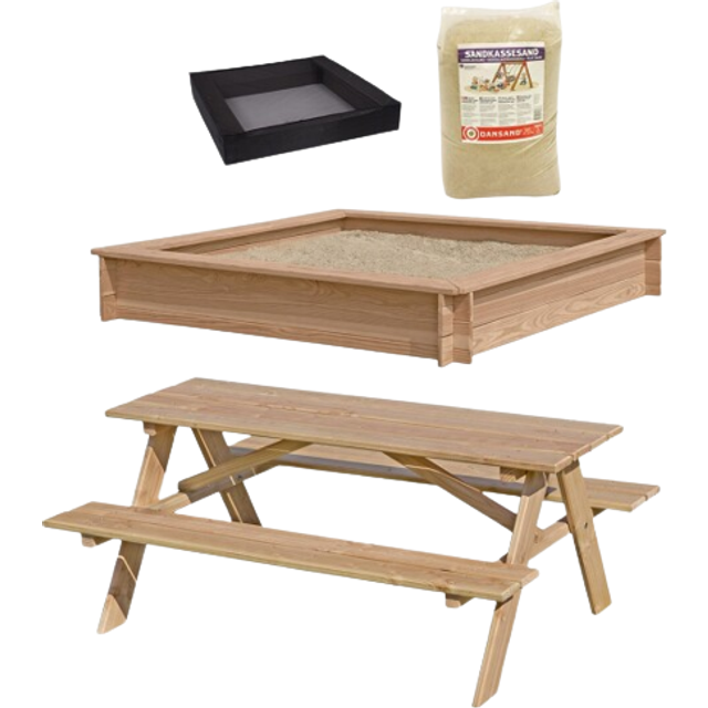 Trädgårdsmöbel Nsh Bord/Bänkset Med Sandlåda Lärk Inkl Nät+200Kg Sand