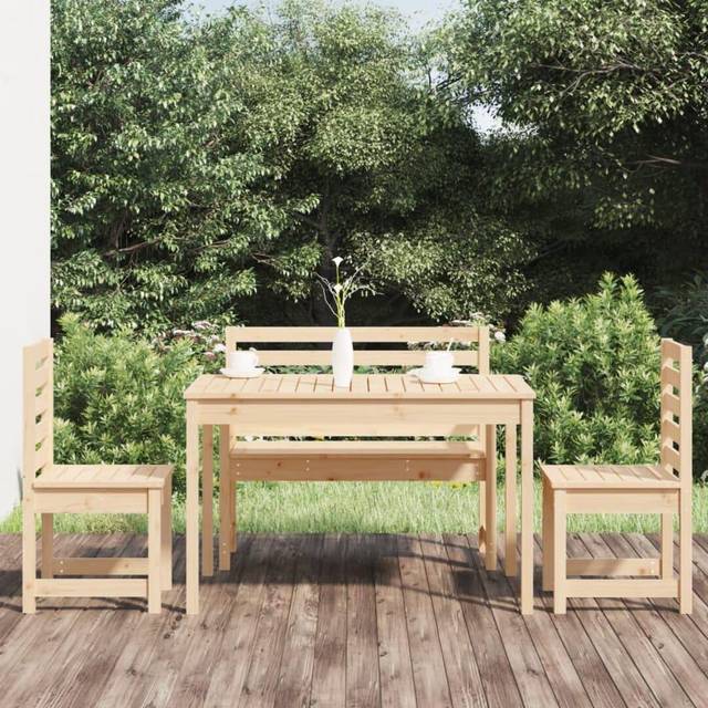 (natural pine) vidaXL Garden Dining Set Outdoor Table and Chair Set 4 Piece Solid Wood Pine