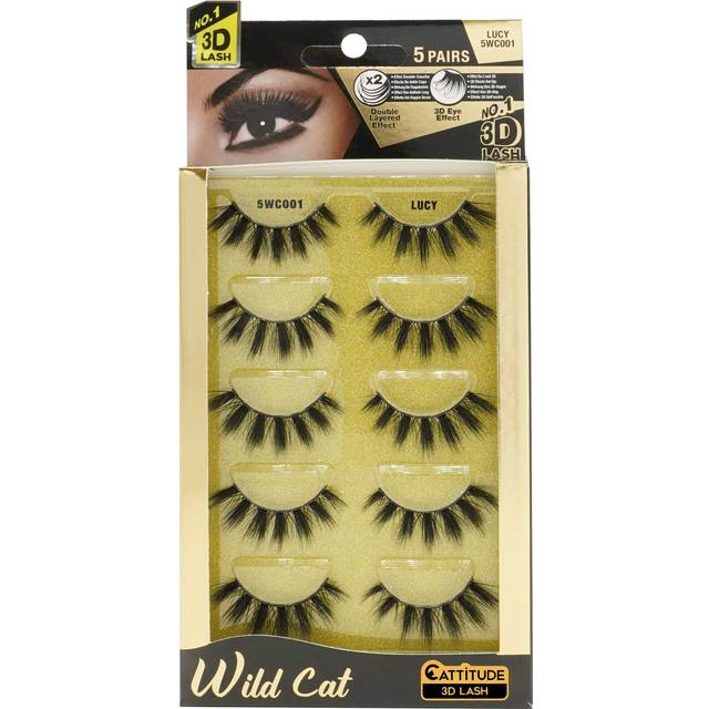 EBIN NEW YORK Cattitude 3D Lash 5 Pair  Wild Cat 3D Lash Super Soft Fin Tapered Fibers Widen Eyes Seamless & Natural Look Reusable