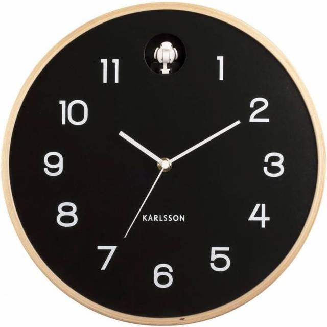 Karlsson Natural Cuckoo Wall Clock Clean modern round face simple easy to read grey white wood green black modern contemporary scandi scandinavian - Black