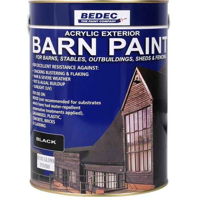 Bedec Barn Paint, Black Semi-Gloss 5L, Exterior Multi-Surface Protective Coating, Paints, Fence Paint, Cladding Coatings, Summer